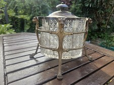 ANTIQUE / VINTAGE 4 FOOT BISCUIT BARREL FRAMEWORK WITH CUT GLASS A/F AND LID