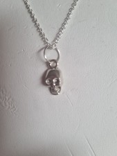 Small Tibetan Silver Skull On 18in Silver Plated Chain.  New.
