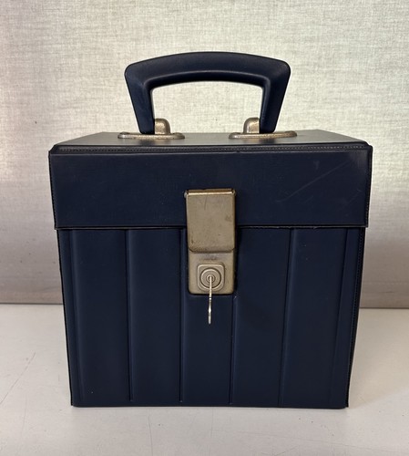 Vintage navy vinyl record case - vinyl,
