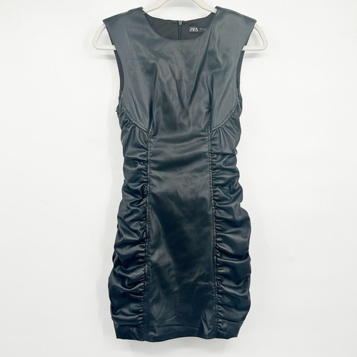 Zara womens black ruched faux - ruched,