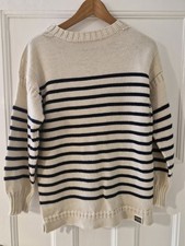 Bertie's Of Bay 100% Wool Breton Jumper Small Cream/white