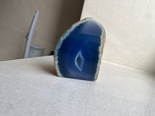 Blue agate geode slice crystal - blue,