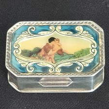 925 Silver Enameled TRINKET SNUFF BOX Courting Scene Gruppo Greggio Made Italy