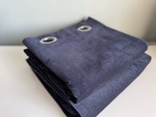 A Lovely Pair Of Classic IKEA Navy  Cotton Velvet Sanela Eyelet Long Curtains
