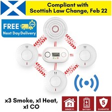 Wireless Interlinked Smoke Heat CO Alarms 10 Year Battery Similar to HiSPEC