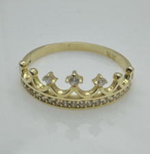 375 9ct Solid Gold Diamond-Unique Crown Ring Size O New Solid 9K