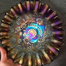 NORTHWOOD GOOD LUCK CARNIVAL GLASS  DEEP AMETHYST COLOUR BOWL