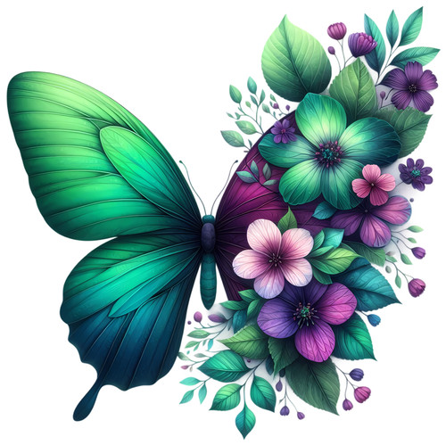 Green floral butterfly vinyl - floral,