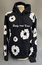 Men's Black Hoodie Hip-Hop Warm Men's Sweatshirt / Embossed White Pattern Size L