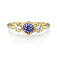 Ladies 9 Carat Gold on Sterling 925 Silver 3 Stone Tanzanite White Sapphire Ring