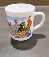 Vintage arcopal France Mug Cup Milk Glass Noah Arc Animals Design