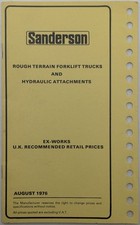 Original Sanderson Rough Terrain Forklifts Ex Works Price List, August 1976
