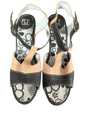 Fly London Leather Block Heel Sandals Women's UK 6 Peep Toe Ankle Strap Summer