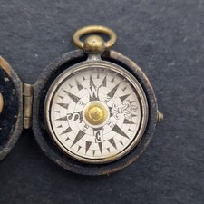 Early Francis Barker traveller's brass cased pocket compass with leather case 