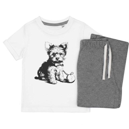 Yorkie puppy with toy kids - with,