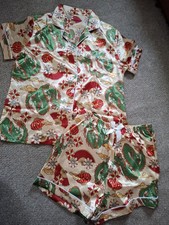 Satin Oriental Top And Shorts Pyjamas Size 12 New Christmas Gift Gold Red Green