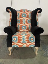 Wingback Armchair In Patterned Velvet Newly Made