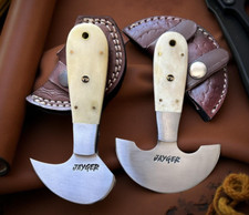 Set of 2 Handmade Leather Cutter | Skiver | Handforged | Round Head | Sheaths