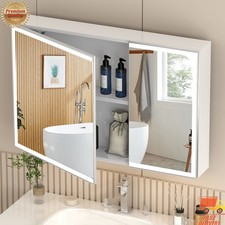 LED Lighted Mirror Cabinet Wall-Mounted Bathroom Medicine Cabinet w/ Demister