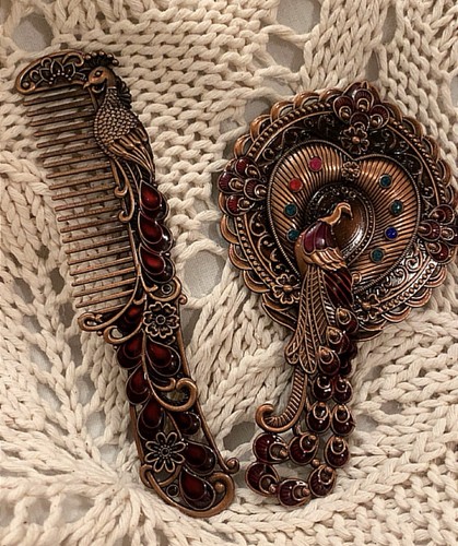 Vintage peacock vanity set - vintage,