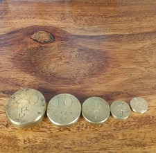 5 x Antique Brass Coin Weights
