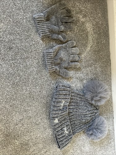 Girls hat and gloves knitted - and,