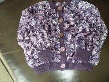 Baby Funky Fur Yarn Cardigan in Purple Multi  to fit 0-6 months