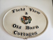  Vintage  Stone "Field View & Old Barn Cottages  With Robbin Wall Sign Plaque 