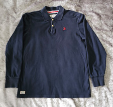 Duffer Long Sleeved Polo Mens Size S Navy Plain Button Polo Shirt Top (C7)