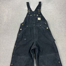 Carhartt Dungarees Adult 30x28 Black Overalls Quilted Bib Duck Double Knee Men