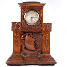 Arts Crafts Carved Oak Mantel