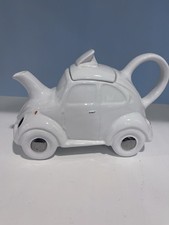 LATE 20th CENTURY WHITE CARLTON WARE VW BEETLE CAR TEAPOT HAND PAINTED - Rare 