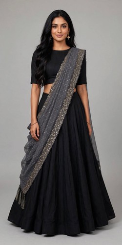 Black lehenga set - black,