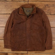 Vintage Orvis Leather Jacket L 90s Dad Bomber Blanket Lined Brown