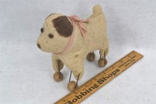 antique  rag doll dog cloth  straw stuffed glass eyes wheels primitive original