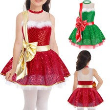 Kids Girl Miss Santa Claus Costume Christmas Sleeveless Skating Dance Tutu Dress