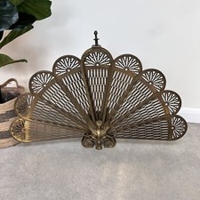 Antique Brass French Art Nouveau Peacock Fire Screen 