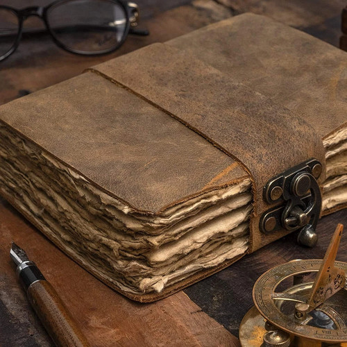 Vintage leather journal - vintage, deckle