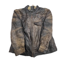 VIntage Timberland Faux Leather Jacket Mens XL Brown Lined Long Sleeve Full Zip