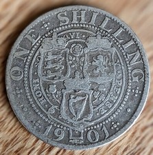 United Kingdom 1/- Shilling 1901 Silver (.925) Coin - Victoria Veiled Head