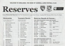 Tranmere Rovers v Morecambe - Reserves - 25/02/14 @ Cammell Laird