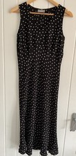 Wallis Size 12 Black Spot Print Midi Long Length Sleeveless Dress V neck 