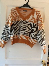 Nasty Gal Jumper Small V Neck Zebra Print Block Orange Trim BNWOT