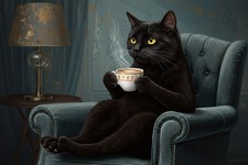 Black Cat Drinking Coffee