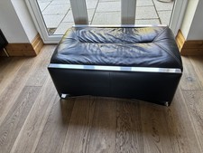 DFS Italian leather LARGE FOOTSTOOL ottoman BLACK with metal trim 