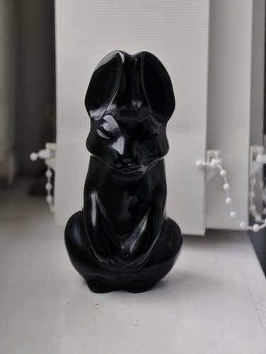 Crystal black obsidian rabbit - obsidian,