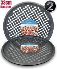 2 x 13'' Large PIZZA TRAY NON-STICK Baking Round Oven Tray Pizza Pan Cook Bake?