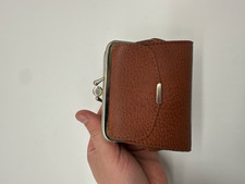 Vintage Brown Leather Coin Purse – Dual Metal Frame Clasp Wallet