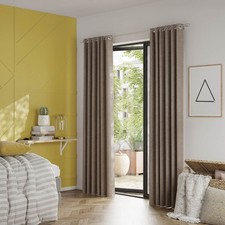 Curtains Lined Eyelet Ring Top Taupe Plain Ready Made Pair (W)167x(L)228cm