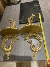VINTAGE PEERART MATCHING PAIR LARGE GOLD GILDED METAL ROCOCO SCONCE WALL SHELVES